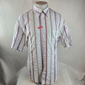 Haupt Shirt Mens Large 16.5 42 White Button Up Striped Embroidered Casual Modern